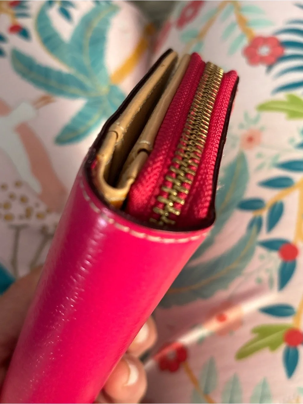 kate spade Hot Pink Leather Cosmetic Pouch with Gold Plaque